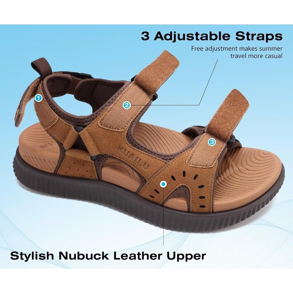 Casual Hiking Sandals Men's Khaki Brown Athletic Sports Walking Fisherman Shoes - Picture 4 of 10